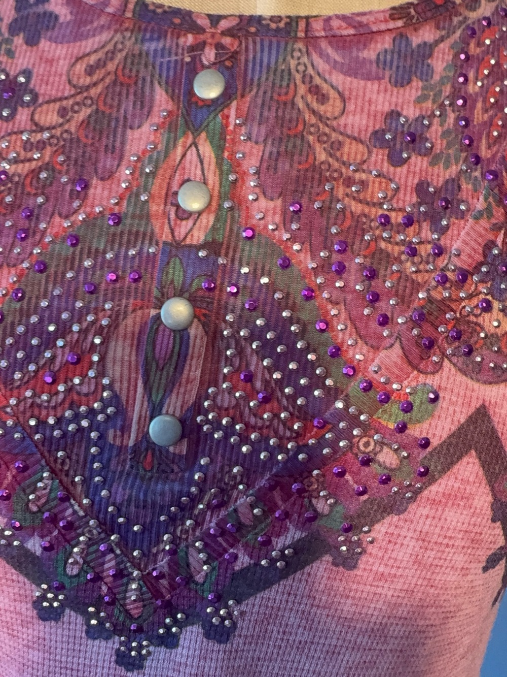 ONE WORLD Pink and Purple Paisley Long-Sleeve Scoop Neck Top Boho - Picture 3 of 4